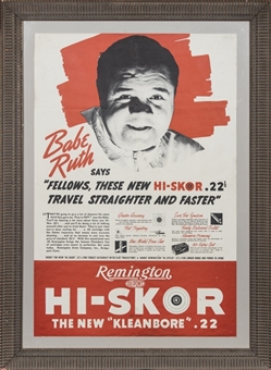 Circa 1940 Babe Ruth Remington Ammunition Advertisement In 32x44 Framed Display